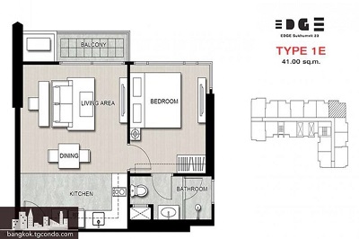 Edge Sukhumvit 23 by Sansiri, 1 bedroom 41 sqm. Corner unit.