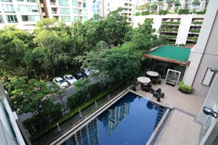Fully furnished luxury studio 40 sq.m. condo for sale in Bangkok Thailand in upscaled area of Chidlom. Nice pool view
